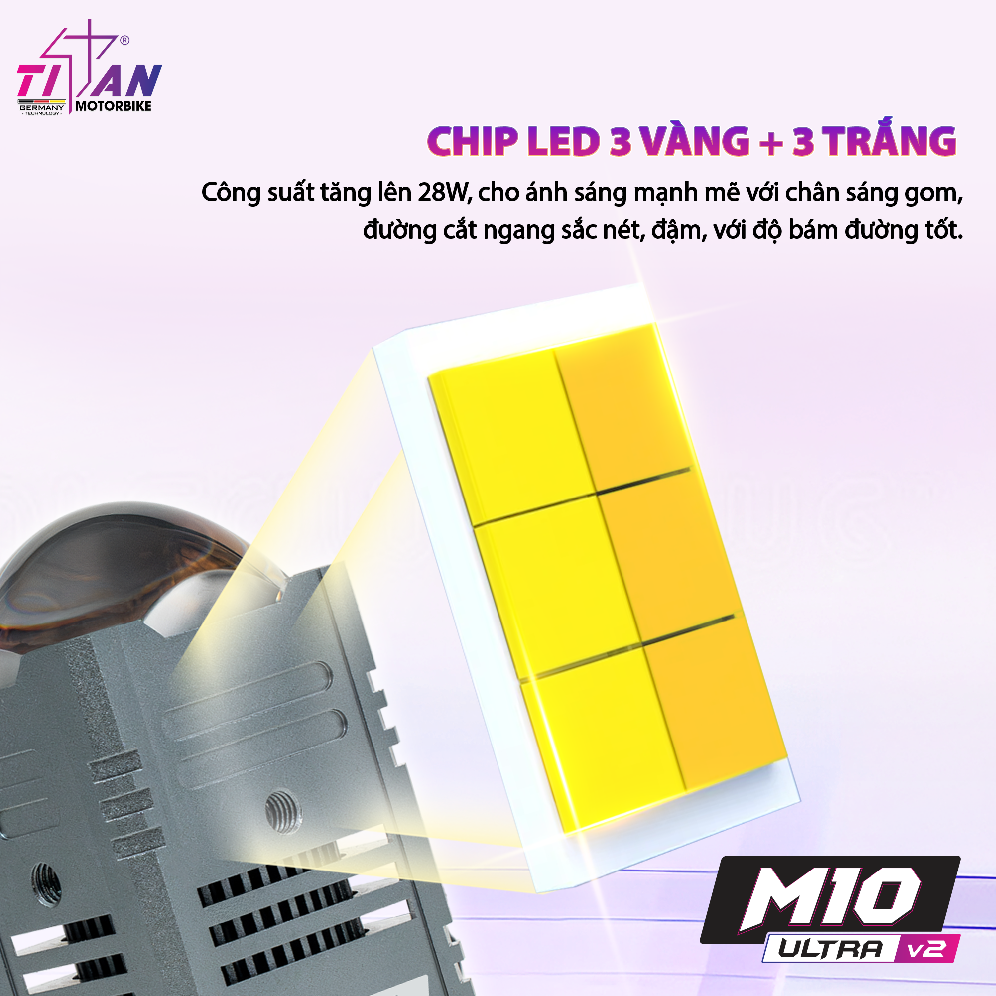 Chip LED 3 vàng + 3 trắng của Titan M10 Ultra V2